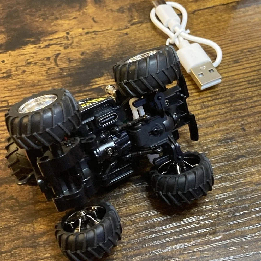 Brown 1/64 Mini RC Monster Truck w Trailer 2.4GHz 3-Speed USB-C‎ Rechargeable